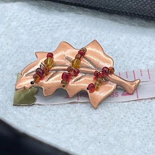 Vintage copper beaded oak leaf brooch Brown