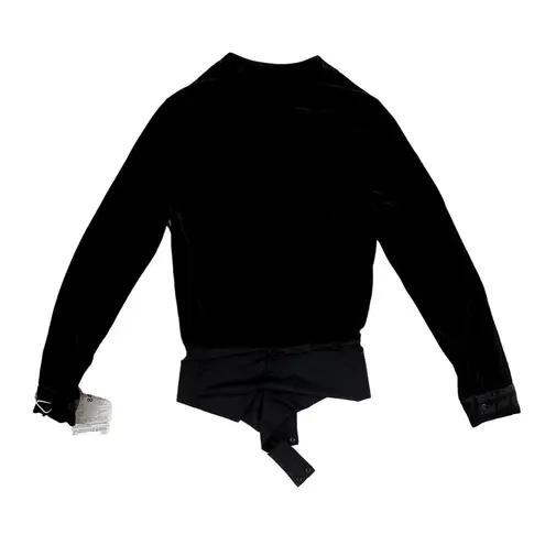 L'Agence Long Sleeve Faux Wrap Neckline Velvet Bodysuit Black Size S