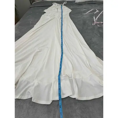 Commense White Sleeveless Ruched Front Keyhole Neckline Halter Maxi Dress Large