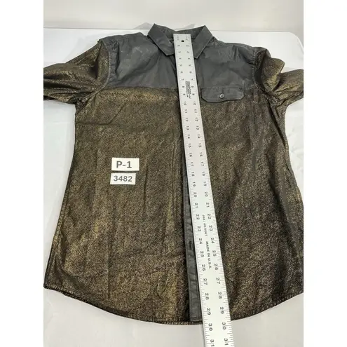 INC Womans Medium Casual Shine Black Bronze Shimmer Long Sleeve Button Blouse