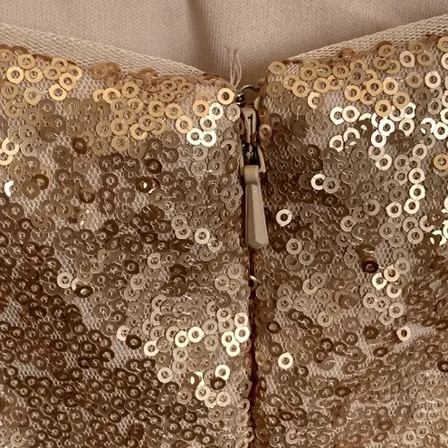 NEW Dessy Collection Elle Spaghetti Strap Flared Skirt Sequin Midi Dress Gold Size 14