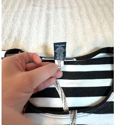 Karen Scott Womens M Striped Nautical Tee Black White Chain Print Short Sleeve