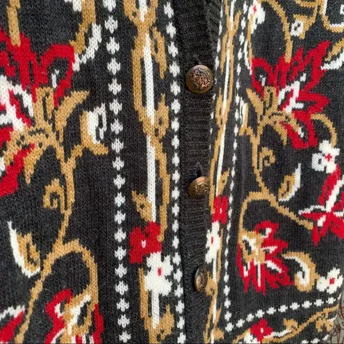 Vintage panther moody black red gold floral button down cardigan sweater LARGE?