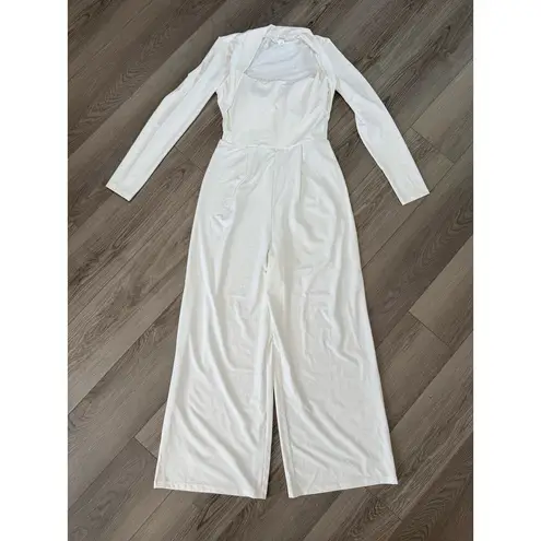 Halara Long Sleeve Wide Leg Jumpsuit Casual White Stretch Bridal Small