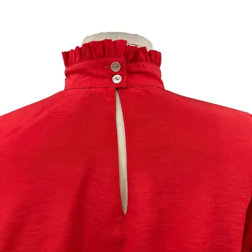 Oscar de la Renta Vintage Sport Red Blouse Top Puff Sleeve Mock Neck Size 6