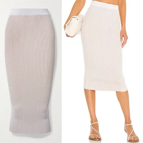 ANINE BING Julian Ribbed Knit Pencil Stretch Fitted Skirt in Ivory Cream