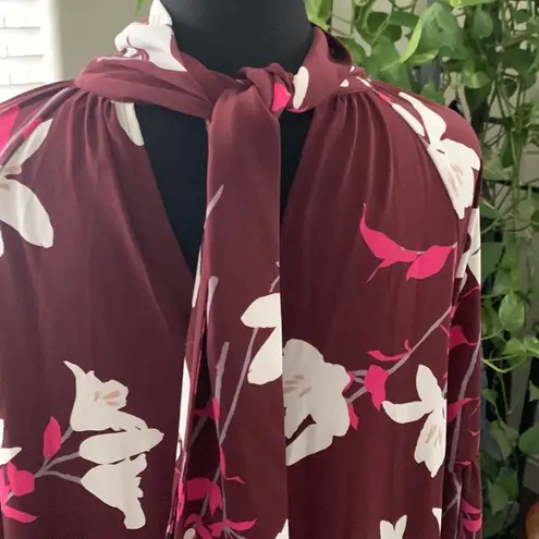 Prologue The Raglan Maroon Boho Floral High Neck 3/4 Sleeve Midi Dress - Small