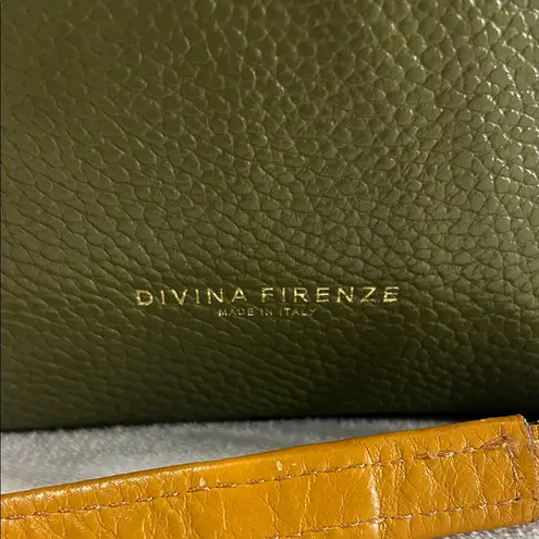 Divina Firenze Green and Tan Leather Backpack with Gold Toned Hardware