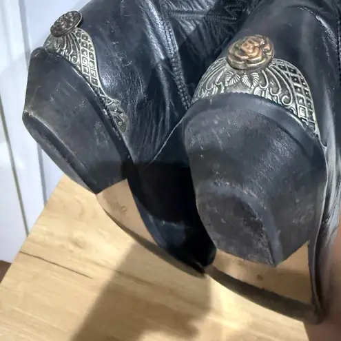 Zodiac Womens Size 7.5 M Western Boots - Black Leather Metal Toe & Heel Plates