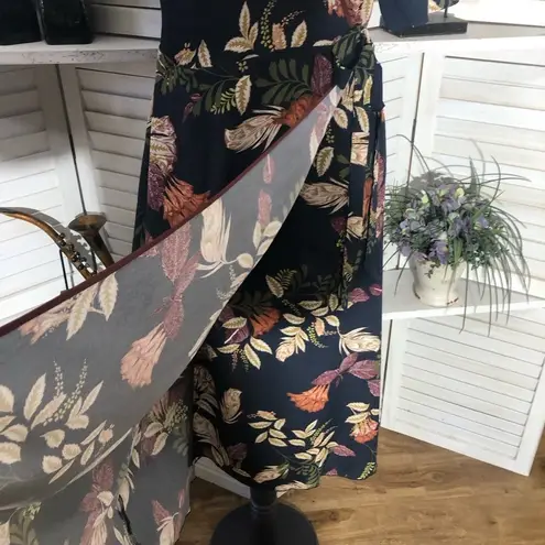 Johnny Was Jade floral pattern rust orange cream navy blue wrap midi dress Sz M