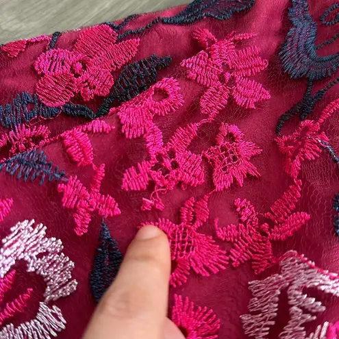 H by Halston Halston Bright Raspberry Dress with Floral lace embroidery