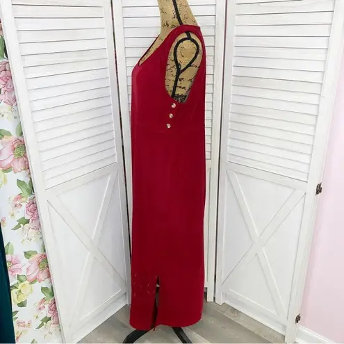 Jane Ashley Vintage Embroidered Microfiber Jumper Midi Dress Red Medium