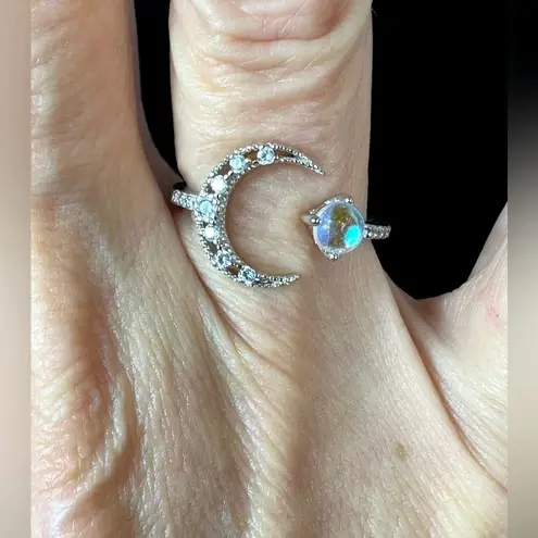 Inlaid Moonstone Moon and Earth Ring One Size