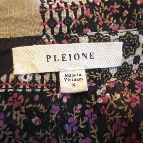 Pleione Women's Patchwork Art Print Tunic Blouse Top Button Down Shirt Small