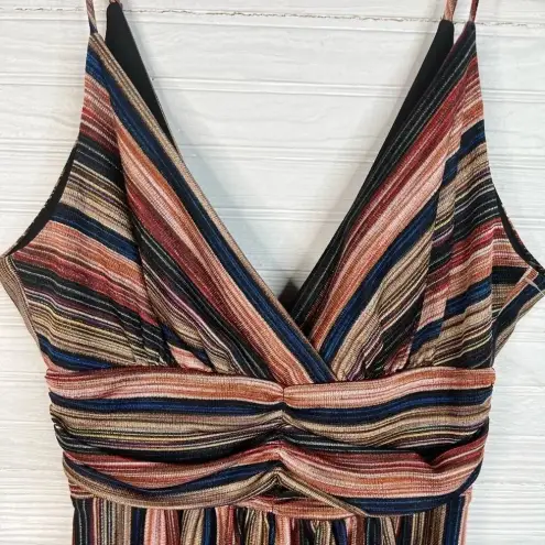 BCBGeneration  Multicolored Striped Spaghetti Strap Dress V Neck New Sz 4