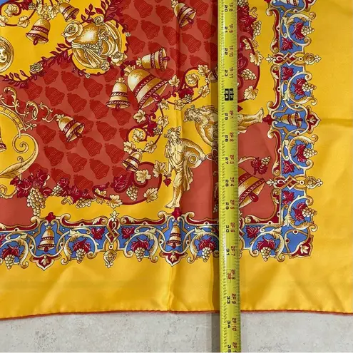 Vintage ANDRE CLAUDE CANOVA Chateau Angelus Cherub Bell 100% Silk Scarf 33”X33” Gold