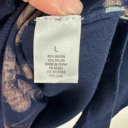 Roz & Ali L Navy Blue Floral Sweater Top Long Sleeve Boho Cottagecore Chic