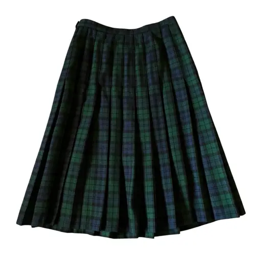 Pendleton Vintage 100% virgin wool Black Watch Tartan pleated midi length skirt