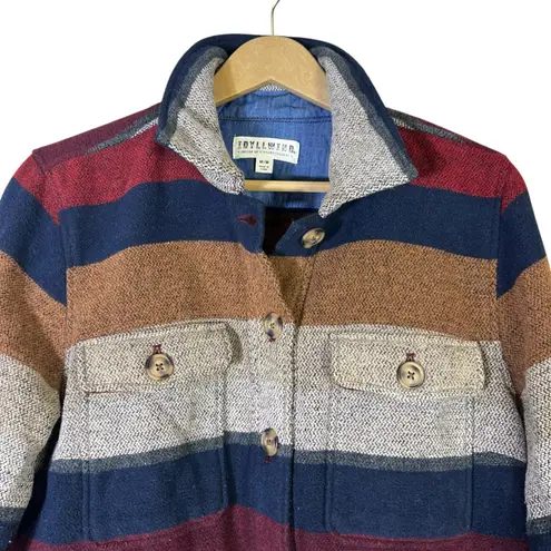 Idyllwind Striped Knit Shacket Womens M Red Gray Coastal Cowgirl Boho Western