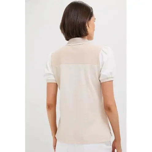 Tuckernuck Sandstone Colorblock Pique Puff Sleeve Peggy
Polo Size S Beige White