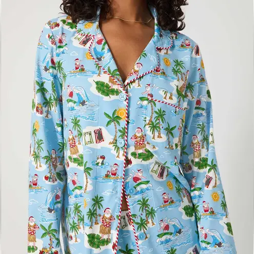 Bed Head PJ’s Surfin' Santa Long Sleeve Classic Stretch Jersey PJ Set XS Blue