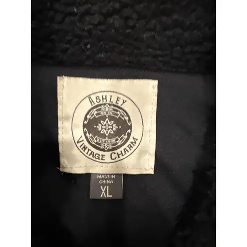 Ashley Vintage Charm Black Teddy Bear Fleece Sherpa Button Up Jacket Women's XL