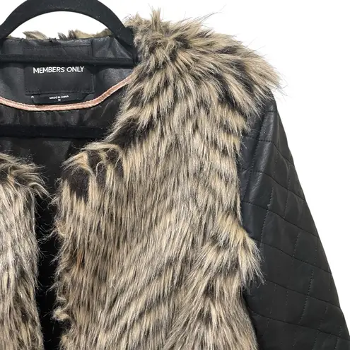 Members Only Faux Fur And Quilted Faux Leather Jacket Black/Brown Womens Medium