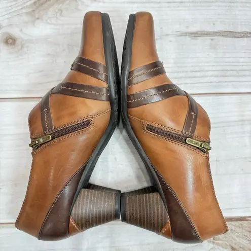 Pikolinos Lillie Camel & Dark Brown Genuine Leather Stacked Heel Booties Sz 41