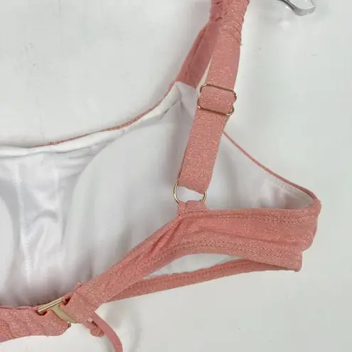 NWT Sundazed Ledia Metallic Shirred Bikini Top Rosegold Pink Size 34B/C Cup NEW