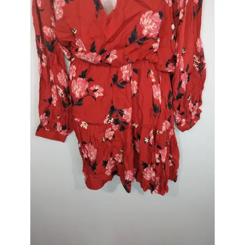 Valencia & Vine Red Floral Mini Blouson Tiered Dress Medium NWT Summer Chic Boho