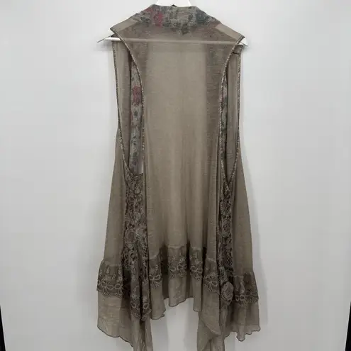 Fantazia Multicolor Sleeveless Boho Lace Vest Asymmetrical Size XL Long Tan
