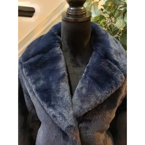 Banana Republic  Women's Blue Solid Long Sleeve Faux Fur Coat Jacket Size Small