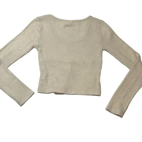 Pink Rose  Oatmeal Long-Sleeve Waffle Knit Crop Top Medium
