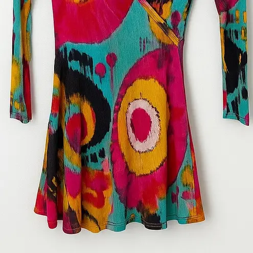 FUZZI Jean Paul Gaultier Y2K Colorful Abstract Mesh Long Sleeve Mini Dress Small