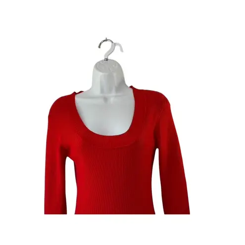 Hera Collection Red Scoop Neck Long Sleeve Ribbed Knit Midi Dress Women's Large