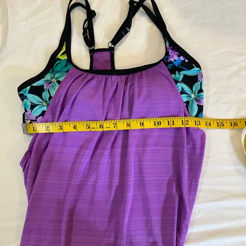 Gerry Purple Floral Racerback Tankini Top S Active Swim Style
