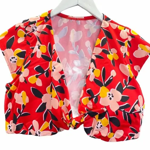 Beach Betty by Miracle Brands Floral Swim Top Red Size 1X Slimming Tie Front