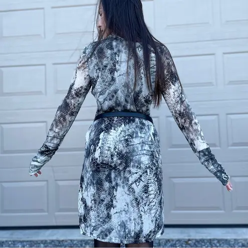 Boston Proper Y2K Vintage Snakeskin Mesh Mock Neck Long Sleeve Mini Dress Large