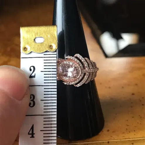 Natural Pink Morganite Sterling Silver 18k Rose Gold Vermeil Feather Ring Size 8