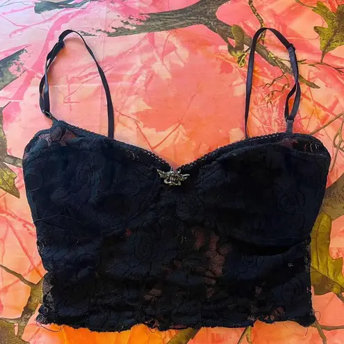 Boys Lie black lace angel charm mesh tank top