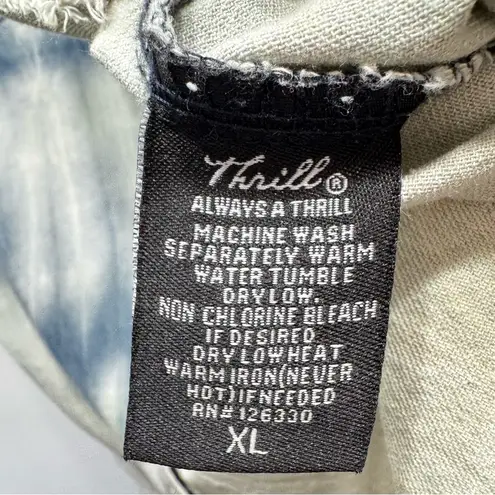 Thrill Patriotic Motorcycle Tunic Dress Ripped Off Sleeves Fringe Stars Stripes Blue Size XL