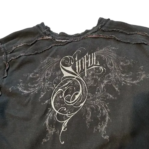 Affliction Sinful by Y2K Grunge Graphic Reversible Thermal Long Sleeve Top