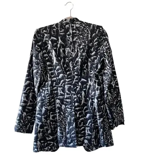 Helmut Lang Women's Strata Linen Blend Black White Animal Print Blazer Coat 0 - Image 2