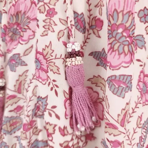 Love Sam Anthropologie Love The Label Pink Tippy Border Floral Boho Tassels Dress MEDIUM