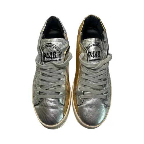 P448 Metallic Silver & Gold Low Top Sneakers Size 41 Leather Casual Shoes
