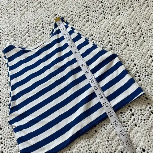 Farm Rio Brazil High Neck Striped Crop Tank Top Blue White (Medium)