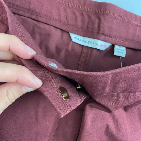 Isaac Mizrahi NEW women's deep red stretch zip pocket pants business casual 14