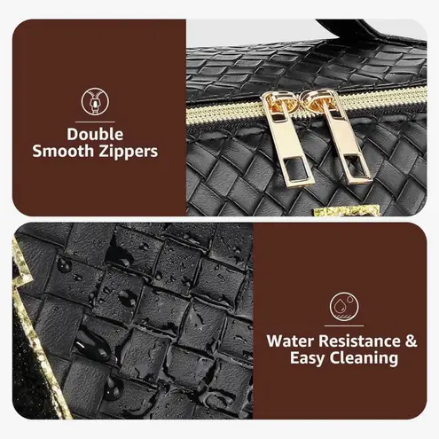 New!Black Woven Travel Toiletry Bag with Gold X Guitar Crossbody Strap Black