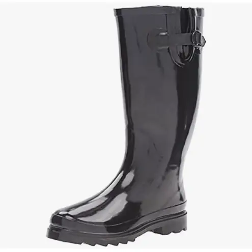 Shoes8teen Rubber Black Buckle Rain Boots Size 6