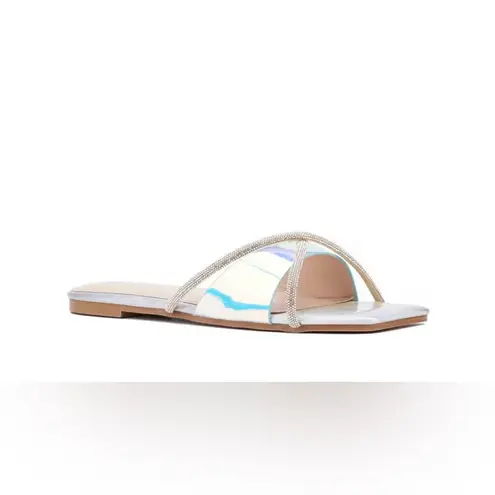 Fashion to figure Sylvie Silver Holographic Iridescent Rhinestone Sandals 7
